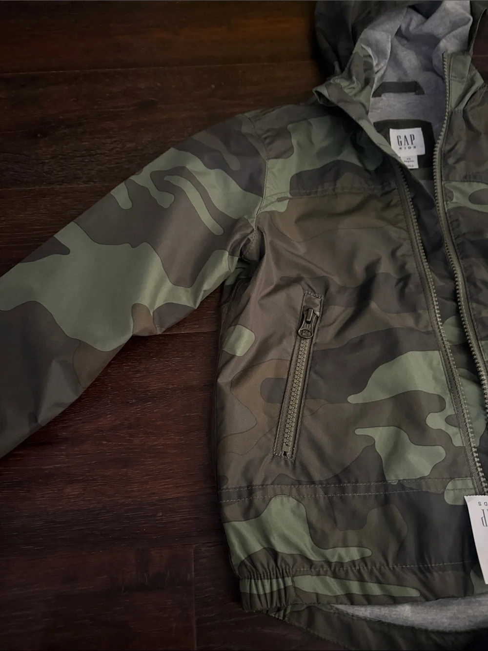 GAP Boys Green and Olive Camo Hooded Jacket